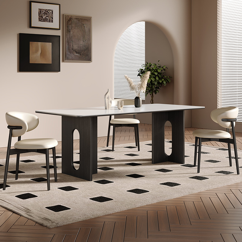 Modern Dining Table Sintered Stone Top with Solid Wood Legs for Home Dining Room - Dining table - QONKA HOME