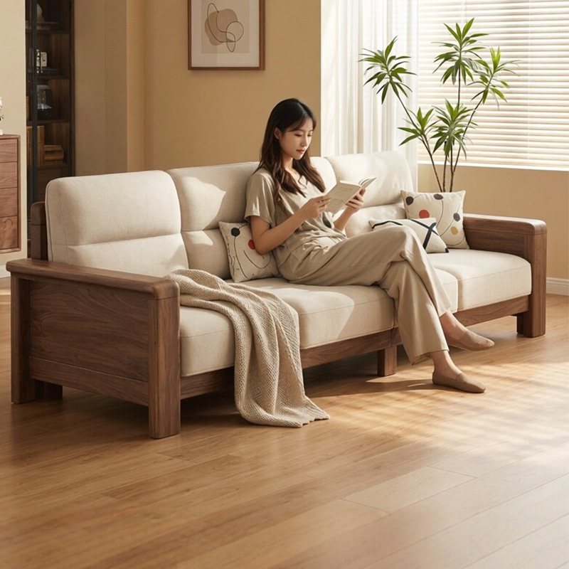 QONKA New Chinese-style Sofa, Black Walnut, Modern and Minimalist main product image 1