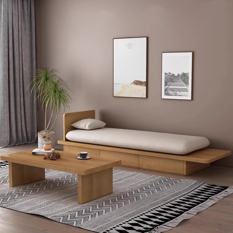 QONKA Japanese-style Solid Wood Sofa Drawers Wooden Frame Removable Washable Upholstery main product image 1