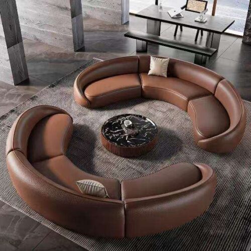 Semi-circular Sofa, Cat-scratch-resistant Leather, Italian Minimalist Style - Living room furniture - QONKA HOME