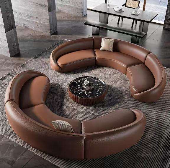 Semi-circular Sofa, Cat-scratch-resistant Leather, Italian Minimalist Style - Living room furniture - QONKA HOME
