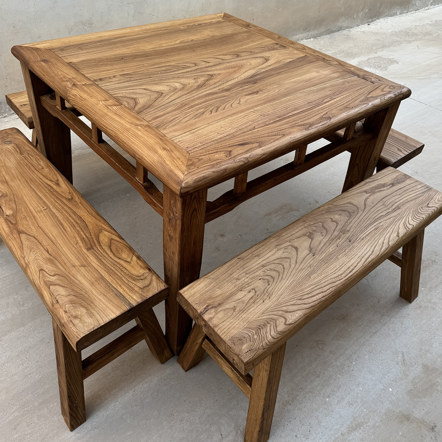 Modern Rock Slab Dining Table with Solid Pine Wood Legs Rectangular Home Dining Desk