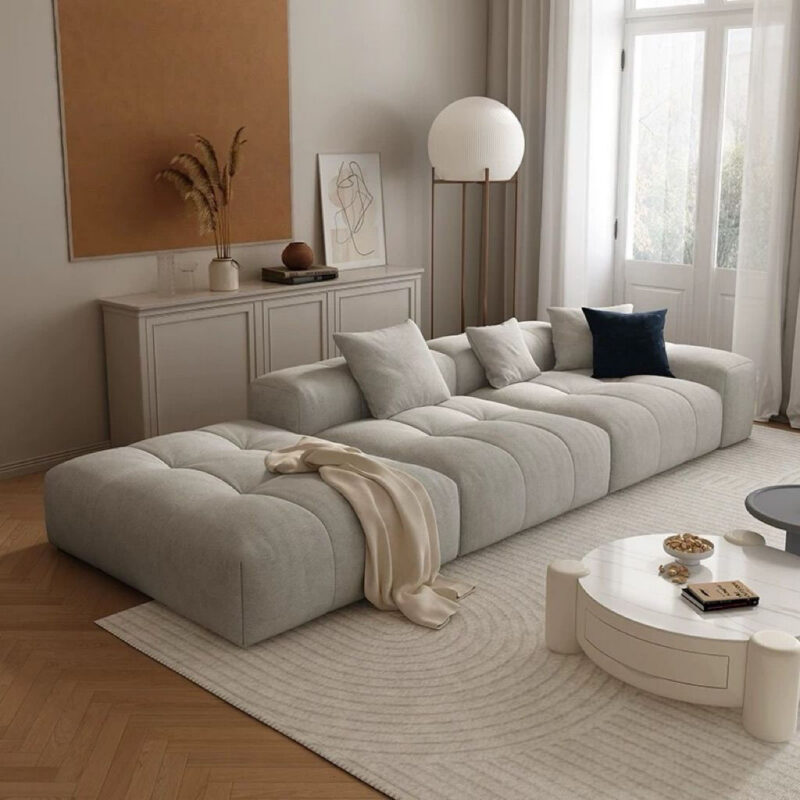 Cream-colored Marshmallow-style Sofa, Italian-style Minimalist Straight-line Modular Sofa - Living room furniture - QONKA ...