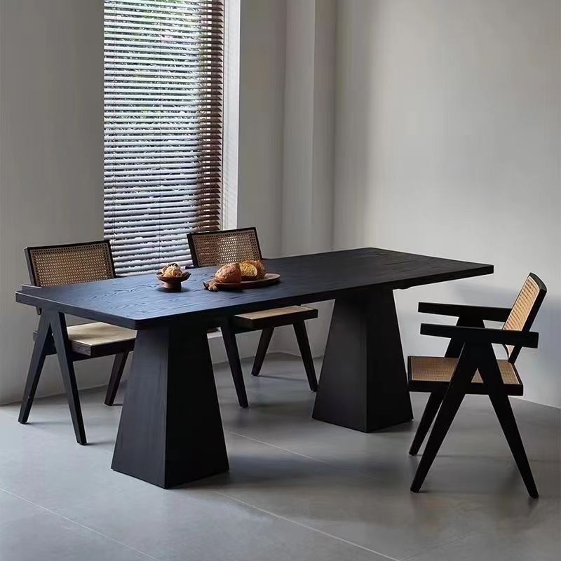 Solid Wood Dining Table, Pine Tabletop With X‑Shape Metal Iron Base Rectangular Live‑Edge Dining Table