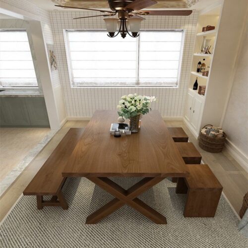 Solid Pine Wood Rectangular Dining Table, X‑Leg Farmhouse Dining Table for Dining Room - Dining table - QONKA HOME