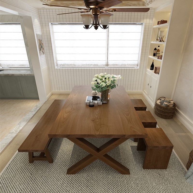 Solid Pine Wood Rectangular Dining Table, X‑Leg Farmhouse Dining Table for Dining Room