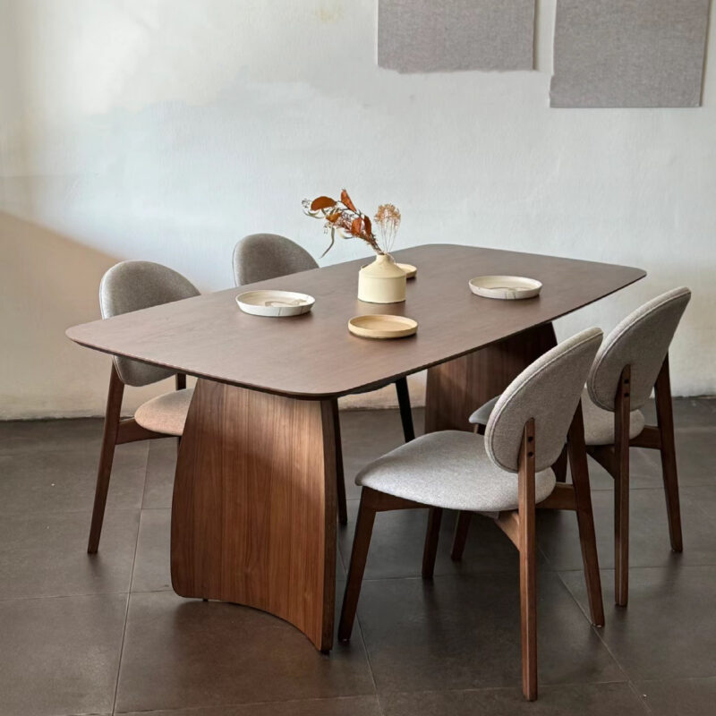 Modern Solid Wood Dining Table, Sintered Stone Tabletop with Pine & Ash Wood Base for Home Dining Room - Dining table...