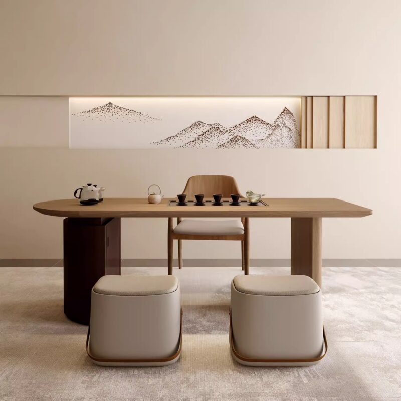 Wabi‑Sabi Solid Pine Wood Dining Table, Oval Multi‑Purpose Dining Table for Home Dining Room