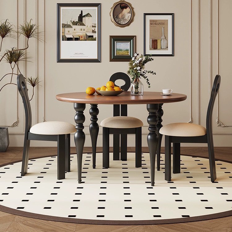 Round Solid Pine Wood Dining Table Vintage Turned Wood Leg Dinner Table - Dining table - QONKA HOME