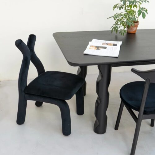 Rectangular Solid Pine Wood Dining Table Black Irregular Leg Dinner Table Vintage Home Table - Dining table - QONKA HOME