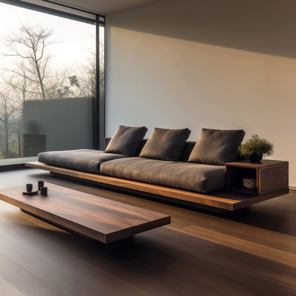 Song’s Aesthetics Solid Wood Linear Sofa: New North American Black Walnut and Ash Minimalist Living Room Sofa - Livi...