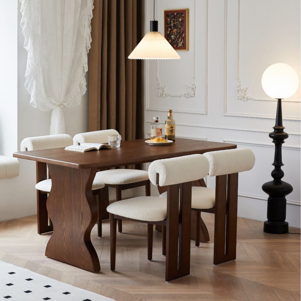 Rectangular Solid Pine Wood Dining Table Wavy Sculptural Leg Mid Century Dinner Table - Dining table - QONKA HOME
