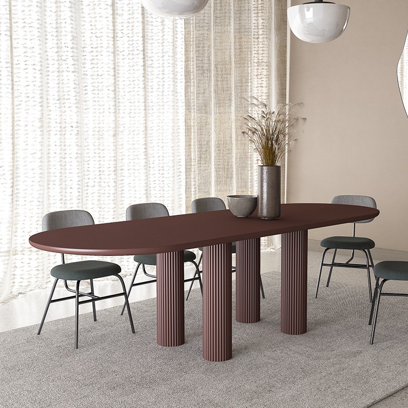 Oval Solid Pine Wood Dining Table Fluted Cylinder Leg Modern Minimalist Dinner Table - Dining table - QONKA HOME