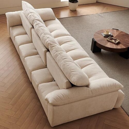 Flower Bud Cloud-Patterned Cream-Colored Sofa, Light Luxury Chenille Sofa - Living room furniture - QONKA HOME