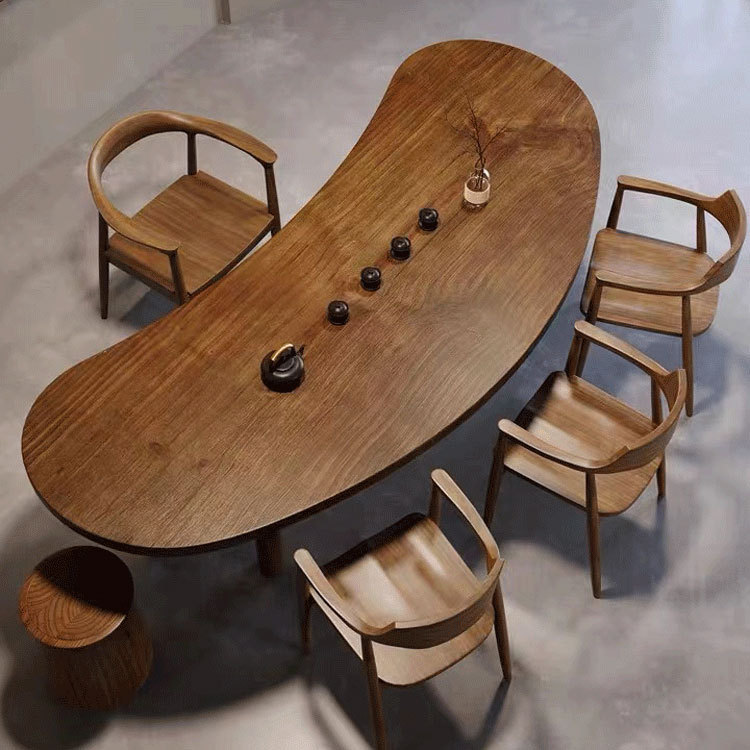 Irregular Water Drop Solid Pine Wood Dining Table Multi Round Leg Wabi Sabi Tea Table - Dining table - QONKA HOME