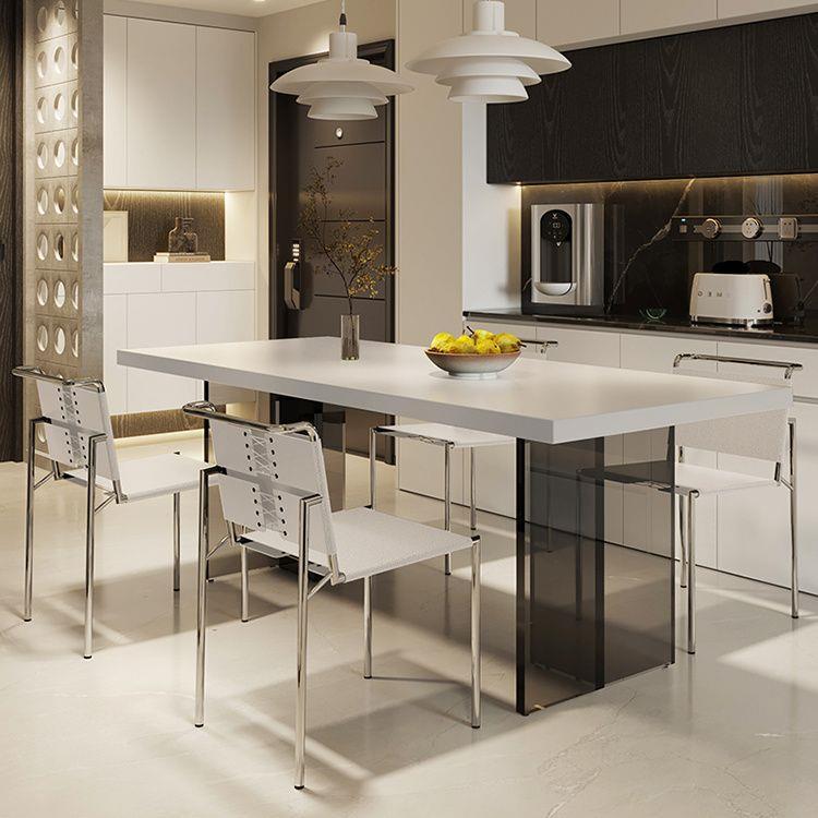 Rectangular Sintered Stone Dining Table High Clear Acrylic Leg Modern Minimalist Dinner Table - Dining table - QONKA HOME