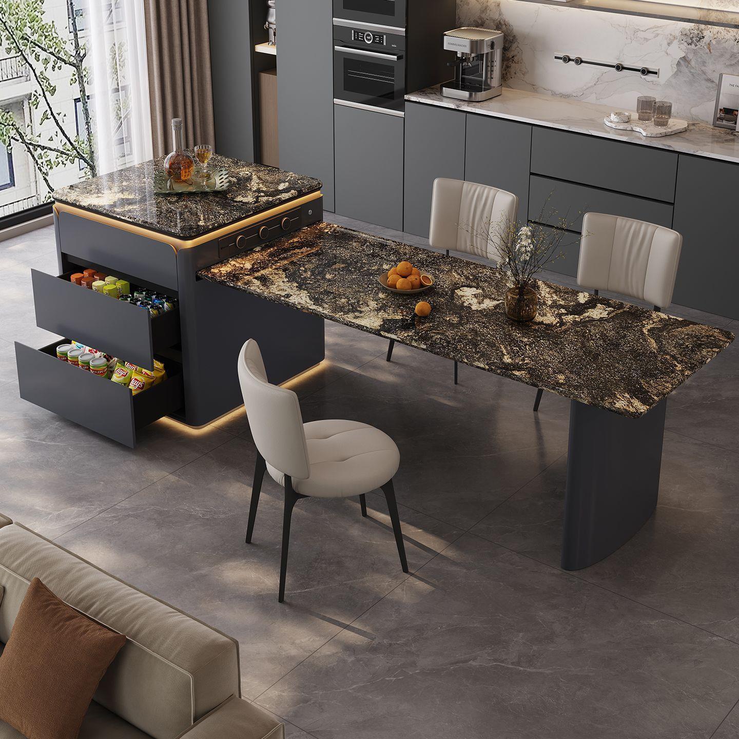 Modern Dining Table Sintered Stone Top with Solid Wood Legs for Home Dining Room