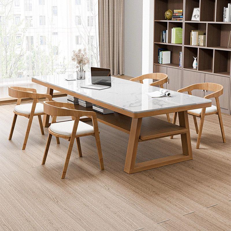 Rectangular Sintered Stone Dining Table Solid Pine Wood Frame With Bottom Storage Shelf - Dining table - QONKA HOME