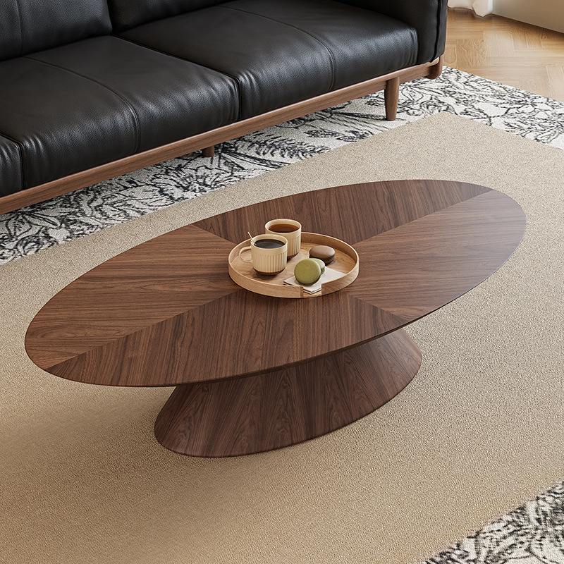 Oval walnut coffee table with pedestal base for family living rooms from QONKA HOME