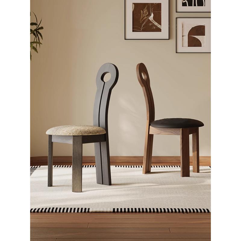 Modern Artistic Hollow‑Back Solid Wood Dining Chair Upholstered Cushion Wooden Chair