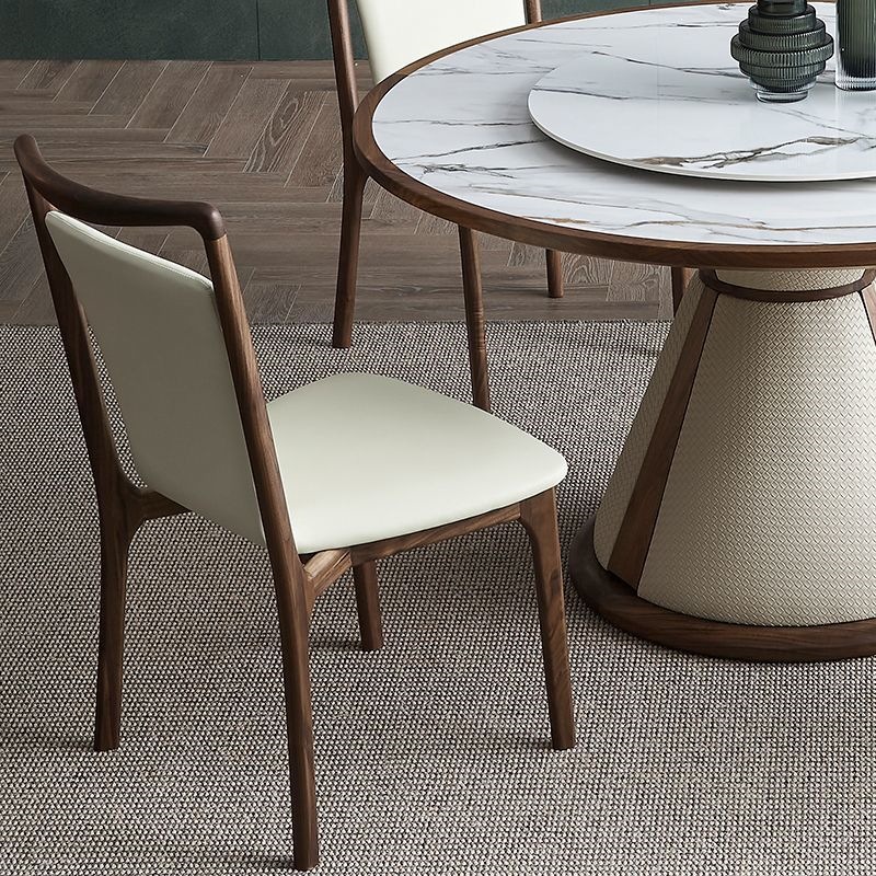 Mid Century Ash Wood Arm Dining Chair,  Leather Upholstered Seat & Backrest