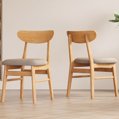 Walnut Finish Solid Wood Dining Chair with Cream Upholstered Seat, Modern Simple Restaurant Chair for Home Hotel Cafe - So...