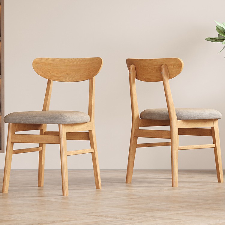 Walnut Finish Solid Wood Dining Chair with Cream Upholstered Seat, Modern Simple Restaurant Chair for Home Hotel Cafe