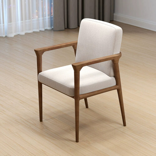 Modern Simple Armrest Dining Chair, Solid Wood Chair With Fabric Padded Seat And Back - Solid wood dining chair - QONKA HOME