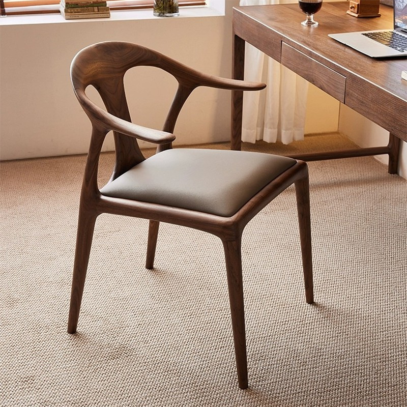 Modern Artistic Hollow‑Back Solid Wood Dining Chair Upholstered Cushion Wooden Chair