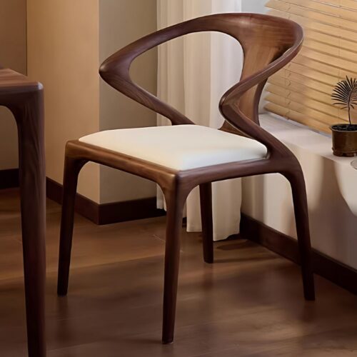 Mid-Century Modern Solid Walnut Dining Chair with Integrated Curved Armrests, Ergonomic Solid Wood Accent Chair for Dining...
