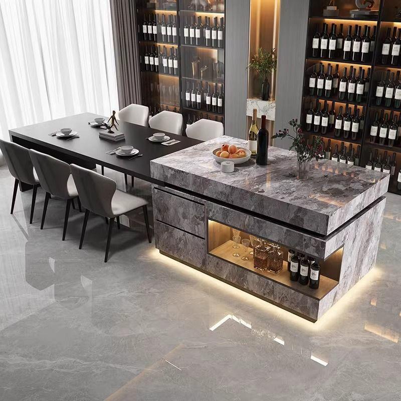 Extendable Sintered Stone Dining Table Retractable Foldable Tabletop Carbon Steel Geometric Base Modern Rectangular Dining Table for Home Dining Room