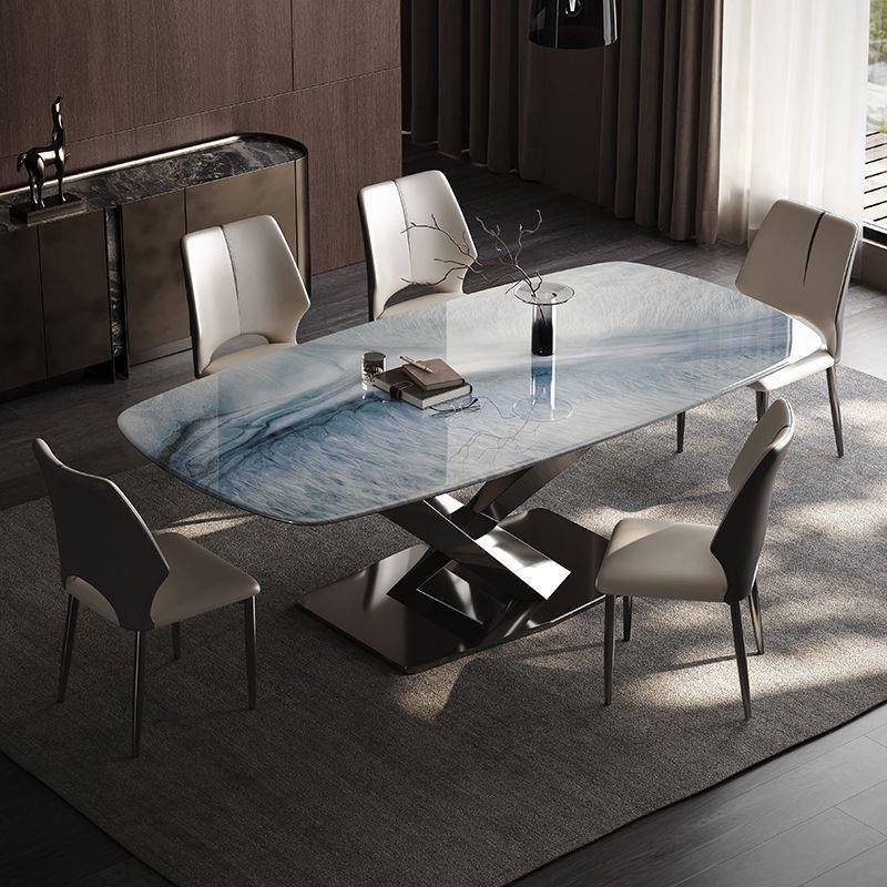 QONKA Modern Super Crystal Stone Dining Table with Carbon Steel Base Oval Home Dining Table main product image 1