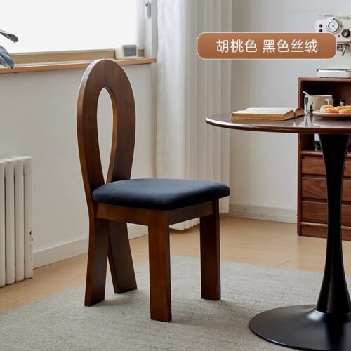 Solid Wood Dining Chair Unique Oval Hollow High Back Teddy Fabric Upholstered Dining Chair for Home Restaurant Hotel - Sol...