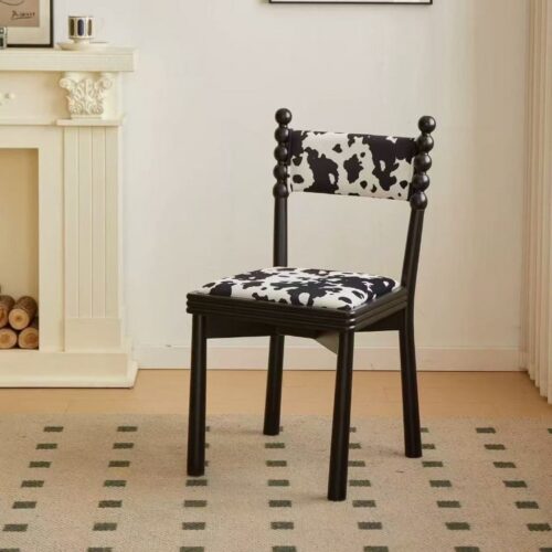 French Retro Black Solid Wood Dining Chair, Jacquard Floral Fabric Padded Chair With Bobbin Posts For Cafe Hotel - Solid w...