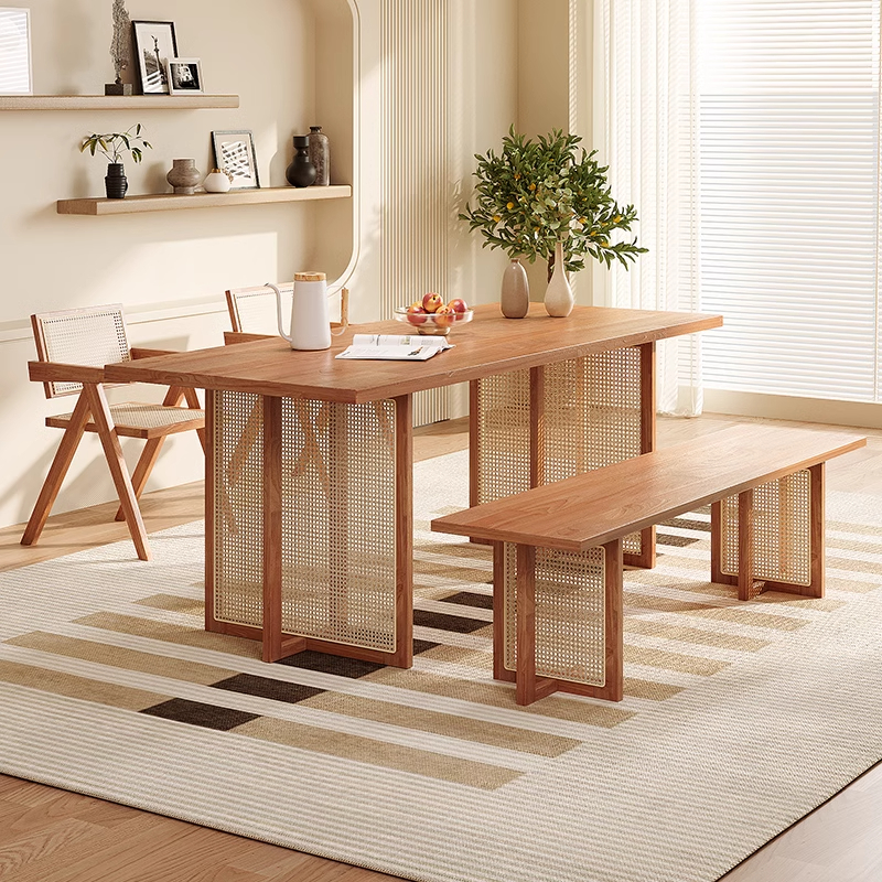 Black Stained Solid Wood Dining Table, Oval‑Rectangular Table in Pine / Ash Wood for Home Dining Room