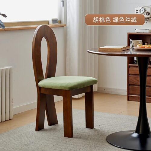 Solid Wood Dining Chair Unique Oval Hollow High Back Teddy Fabric Upholstered Dining Chair for Home Restaurant Hotel - Sol...