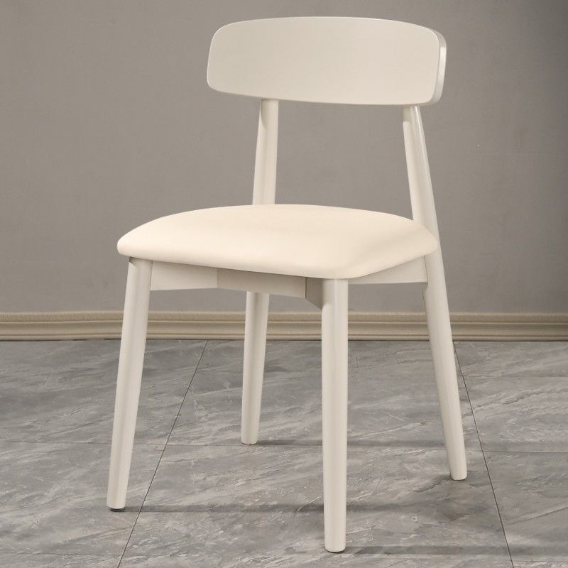 Nordic Solid Wood Dining Chair with Curved Backrest & PU Padded Seat, Modern Minimalist Wooden Chair