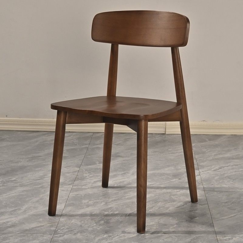 Nordic Solid Wood Dining Chair with Curved Backrest & PU Padded Seat, Modern Minimalist Wooden Chair