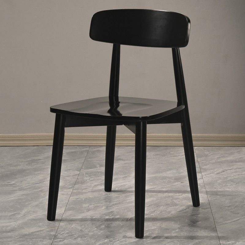 Nordic Solid Wood Dining Chair with Curved Backrest & PU Padded Seat, Modern Minimalist Wooden Chair