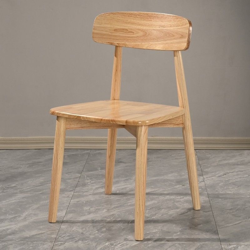 Nordic Solid Wood Dining Chair with Curved Backrest & PU Padded Seat, Modern Minimalist Wooden Chair