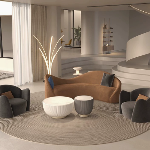 Curved Sofa, Italian Minimalist Style, Matte Fabric, for Living Rooms - Living room furniture - QONKA HOME