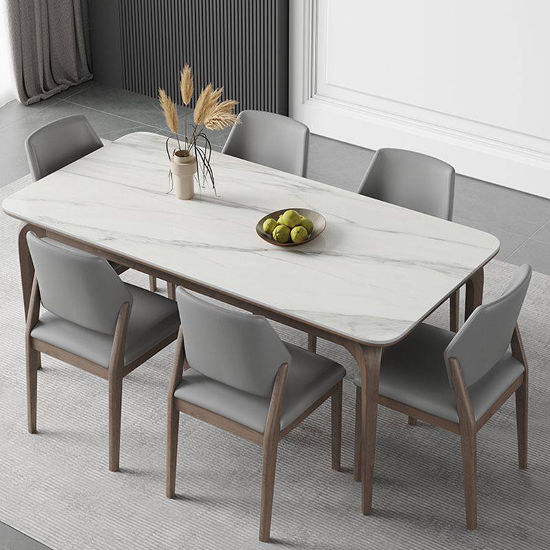 Rectangular Sintered Stone Dining Table With Solid Wood Legs Modern Home Dinner Table - Dining table - QONKA HOME