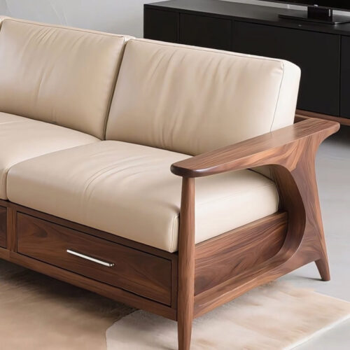QONKA Nordic Minimalist rice-white Chenille Sofa main product image 2
