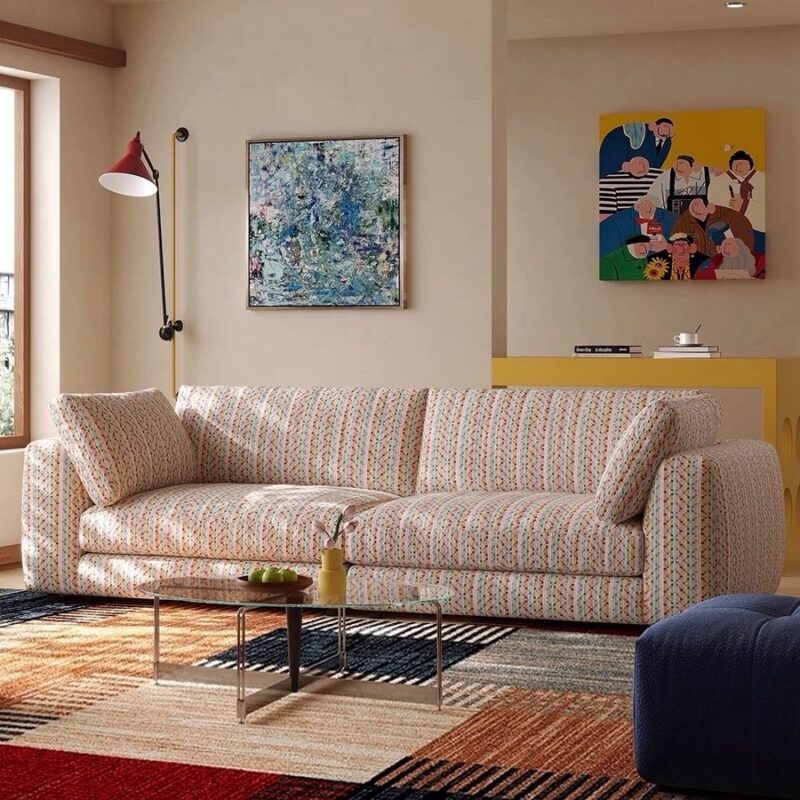 QONKA Vintage-style Linen Sofa, Straight-line Wabi-Sabi Removable and Washable Cotton-linen Rhine Sofa main product image 2
