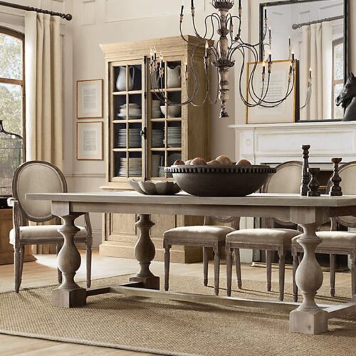 Farmhouse Solid Pine Wood Dining Table Rectangular Turned Pedestal Leg Vintage Dining Table for Home Dining Room - Dining ...