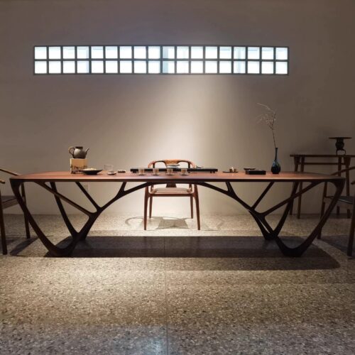 Artistic Branch‑Shape Leg Solid Wood Dining Table, Ash / Black Walnut Wood Optional, Designer Rectangular Dining Table f...