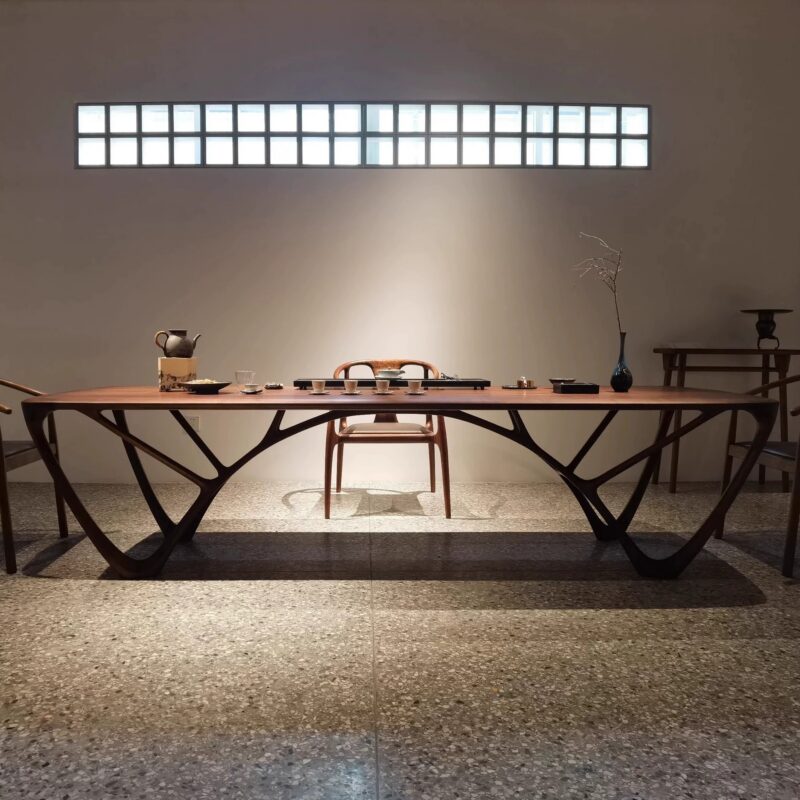Artistic Branch‑Shape Leg Solid Wood Dining Table, Ash / Black Walnut Wood Optional, Designer Rectangular Dining Table for Home & Showroom