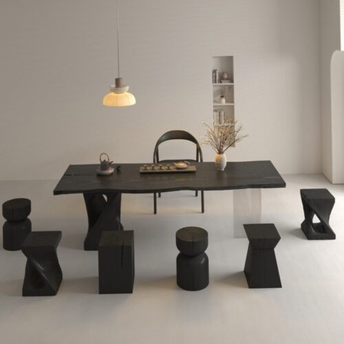 Solid Pine Wood Dining Table, Irregular Live‑Edge Tabletop, Modern Wabi‑Sabi Style Dining Desk - Dining table - QONKA ...