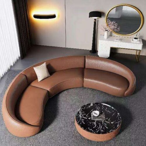 Semi-circular Sofa, Cat-scratch-resistant Leather, Italian Minimalist Style - Living room furniture - QONKA HOME
