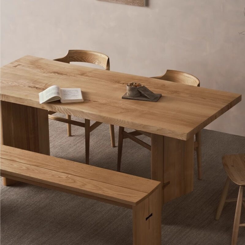 Solid Wood Dining Table, Pine / Ash Wood Minimalist Rectangular Dining Table for Home Dining Room